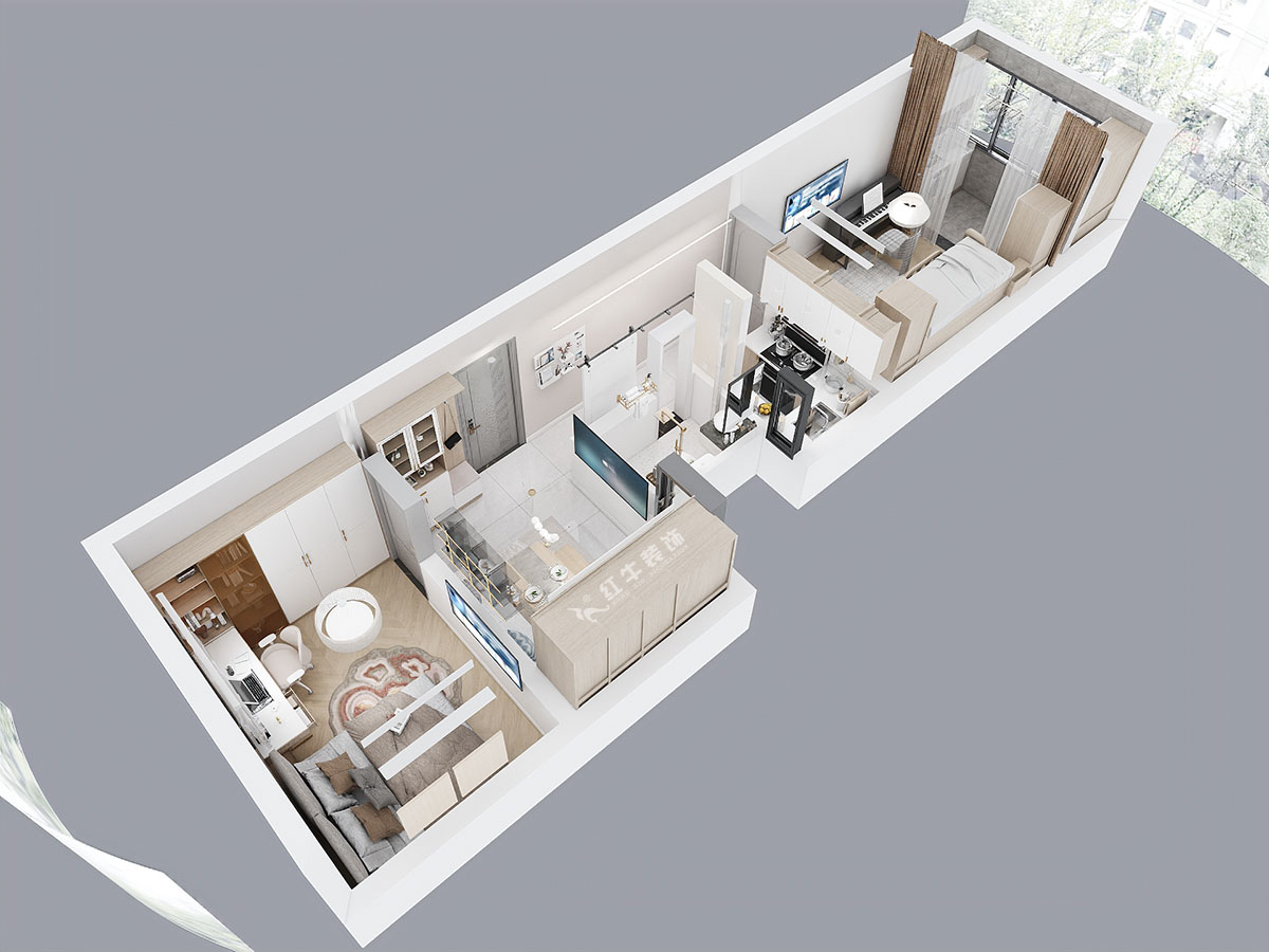 朱明琪｜沙塘园11号609-60㎡-现代简约风格｜2室1厅1卫｜老房翻新｜定制家｜全包11万｜00_05鸟瞰图